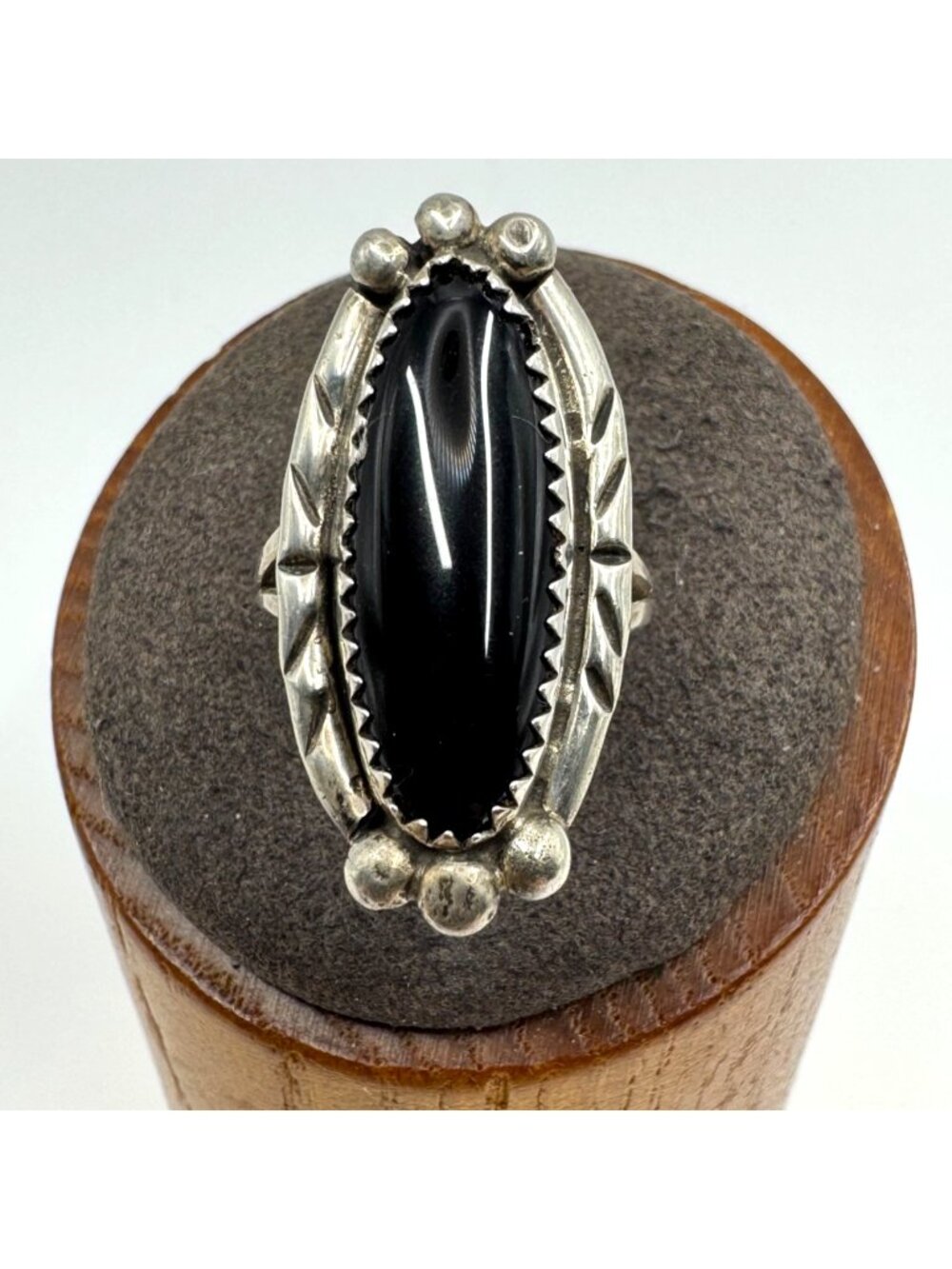 VTG Sterling Silver 925 Native American Black Onyx Statement Ring Size 4.75
